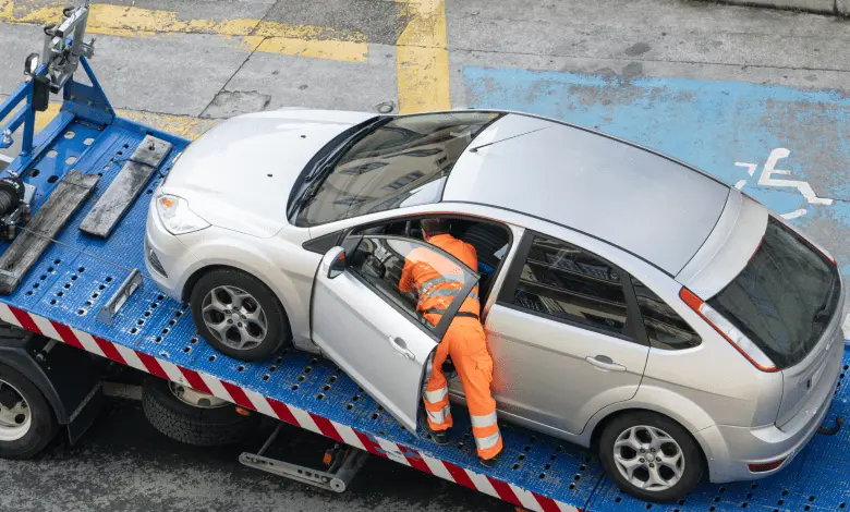 tow truck, small car, car